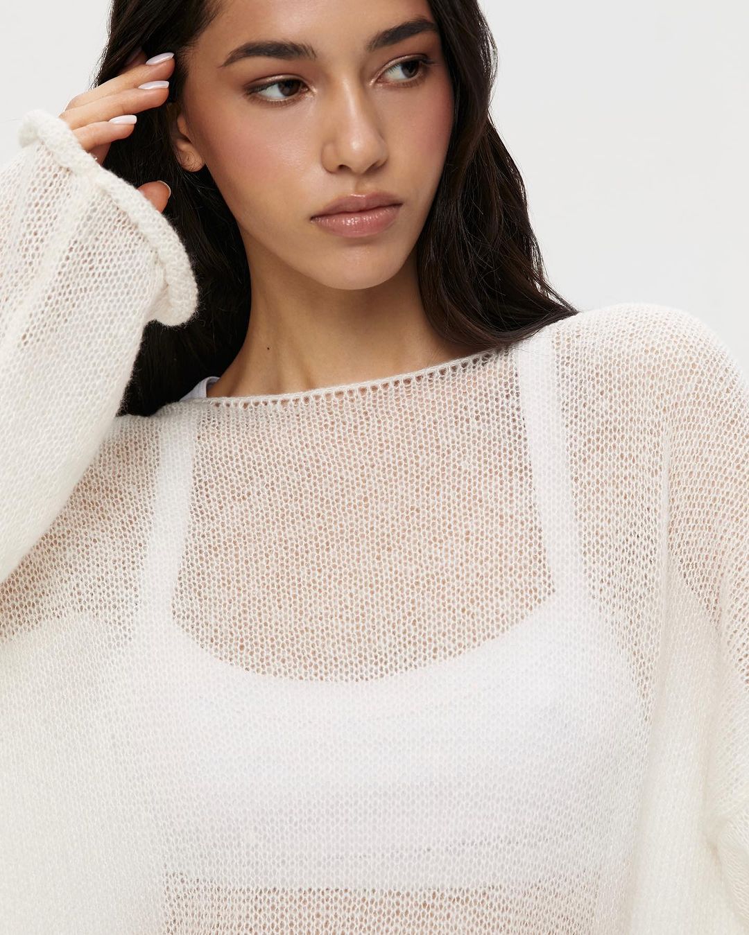 Sexy Sheer Loose Stretch Knit Top for Women – Trendy Crop Blouse with See-Through Design