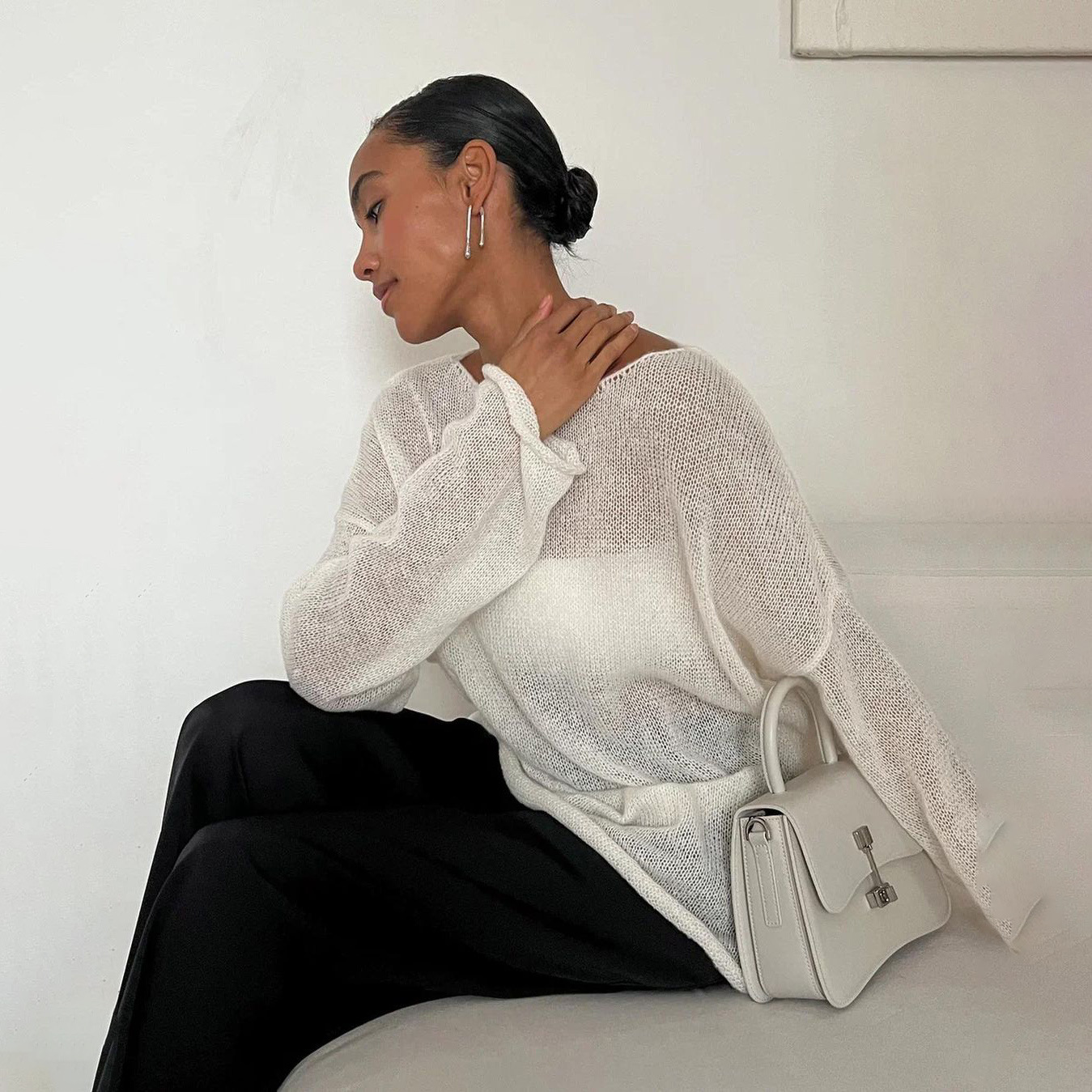 Sexy Sheer Loose Stretch Knit Top for Women – Trendy Crop Blouse with See-Through Design