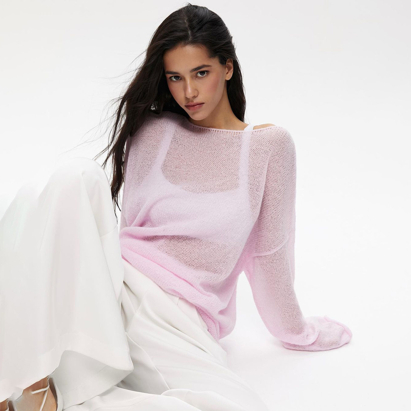 Sexy Sheer Loose Stretch Knit Top for Women – Trendy Crop Blouse with See-Through Design