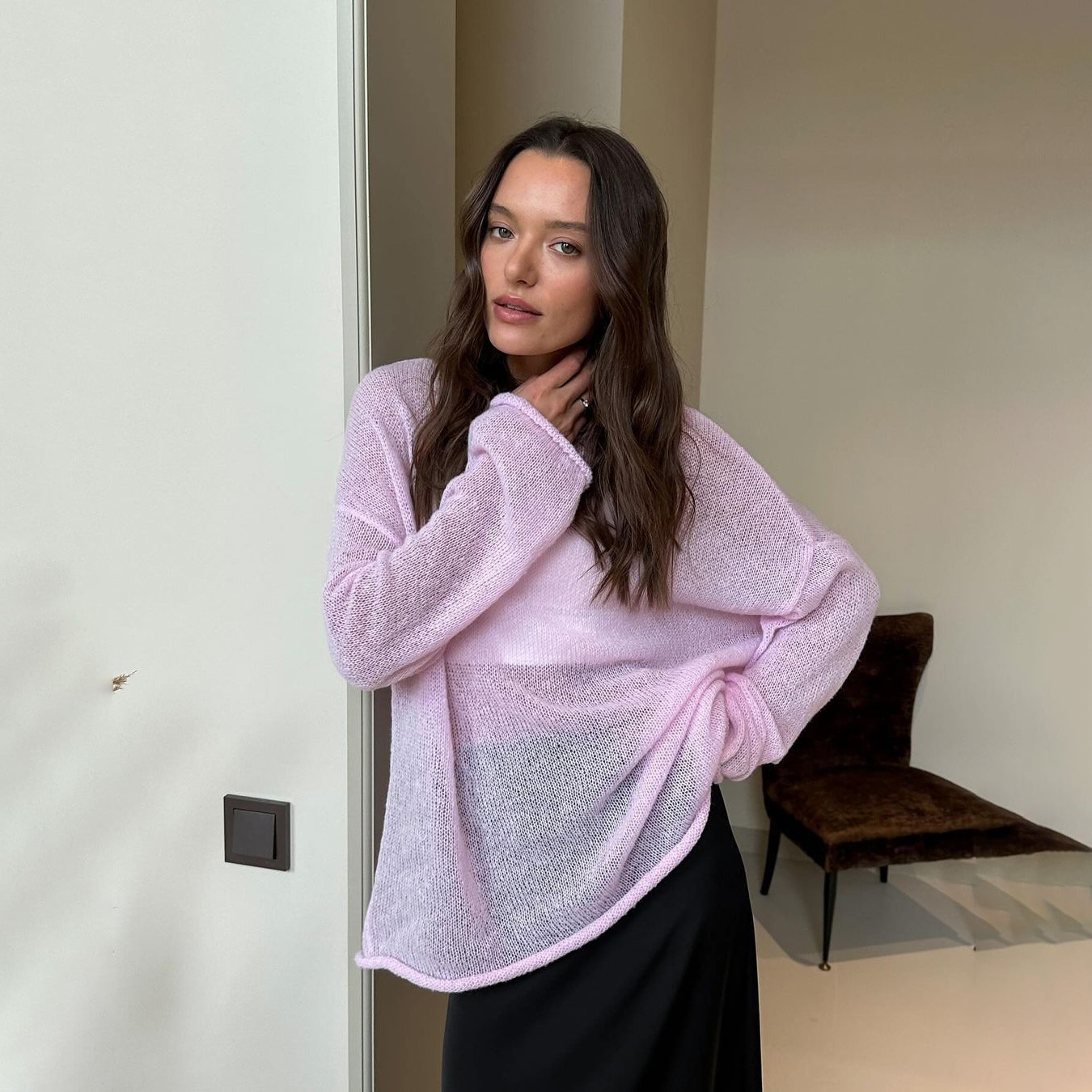 Sexy Sheer Loose Stretch Knit Top for Women – Trendy Crop Blouse with See-Through Design