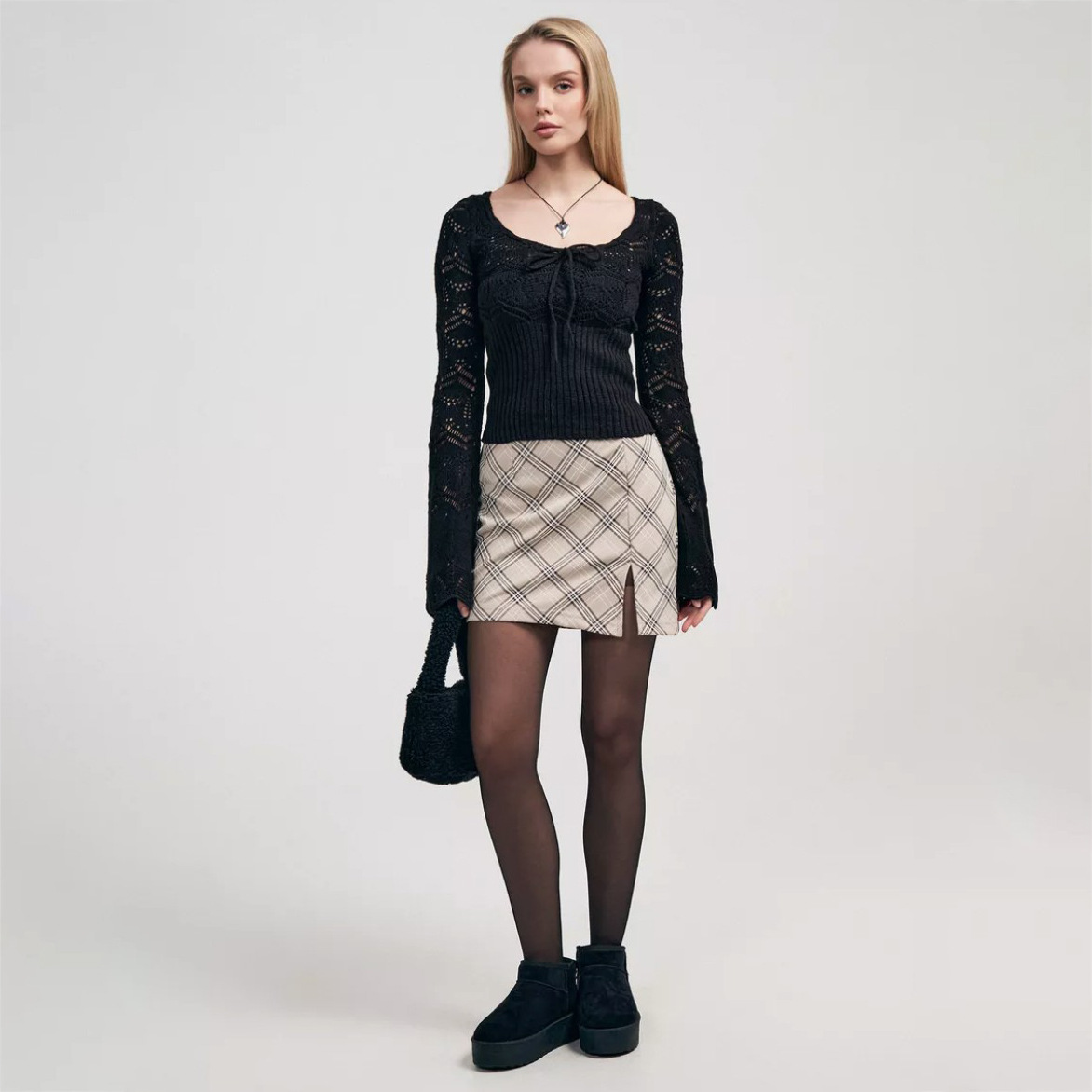 Sexy Square Neck Long Sleeve Waist-Cinching Knit Top with Cut-Out Details for Women