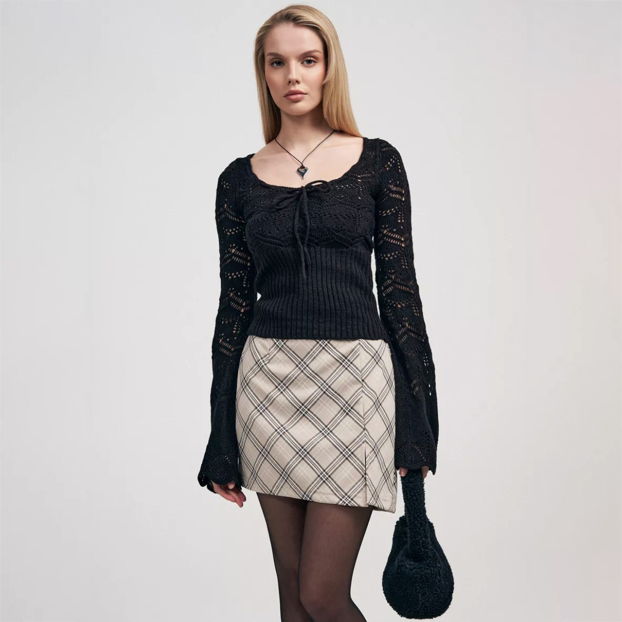 Sexy Square Neck Long Sleeve Waist-Cinching Knit Top with Cut-Out Details for Women