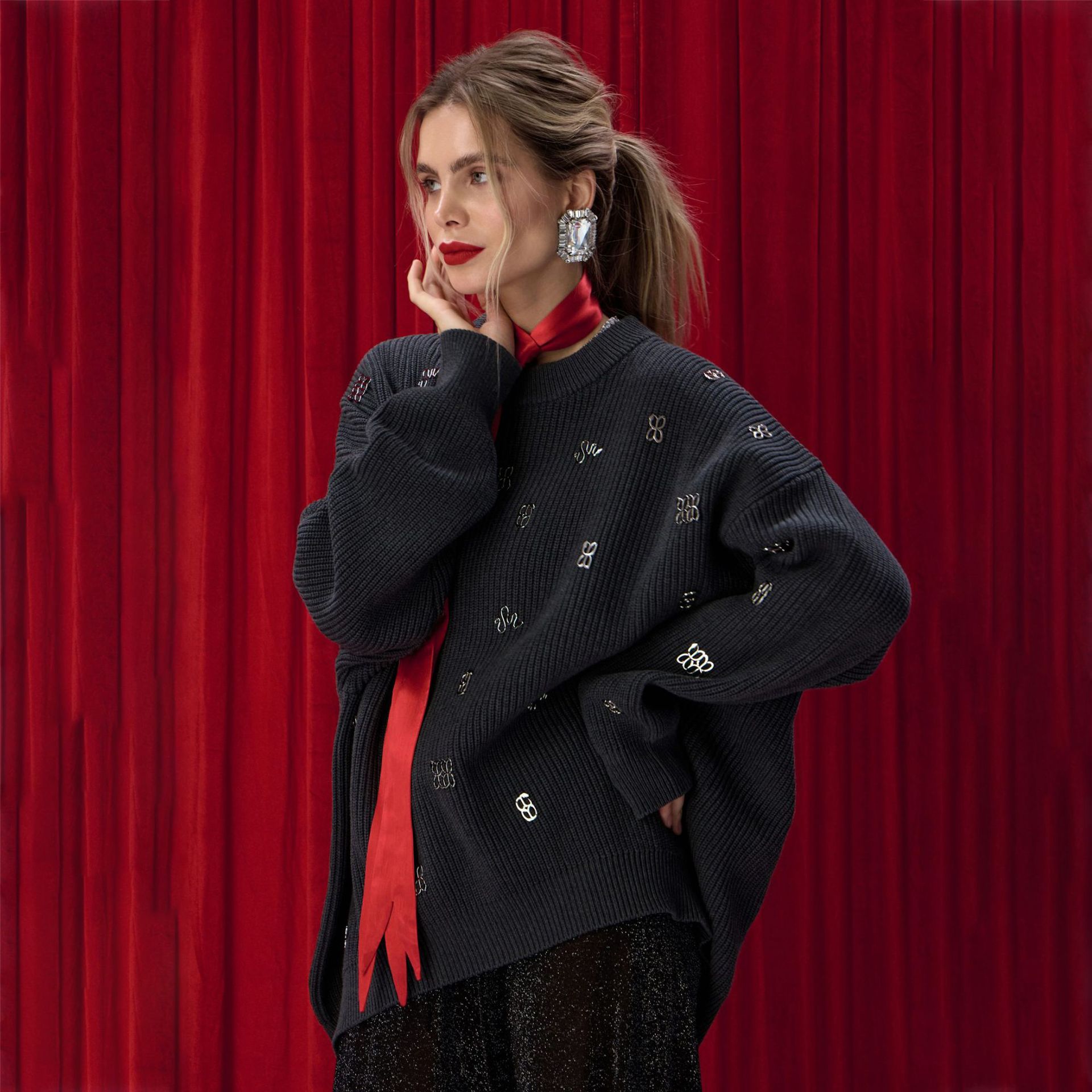 Designsoo Stylish Metal-Decorated Lazy Chic Sweater