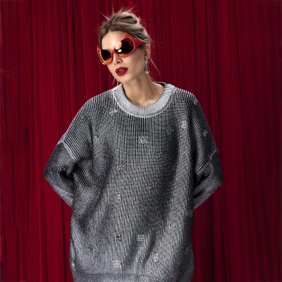 Stylish Metal-Decorated Lazy Chic Sweater 01