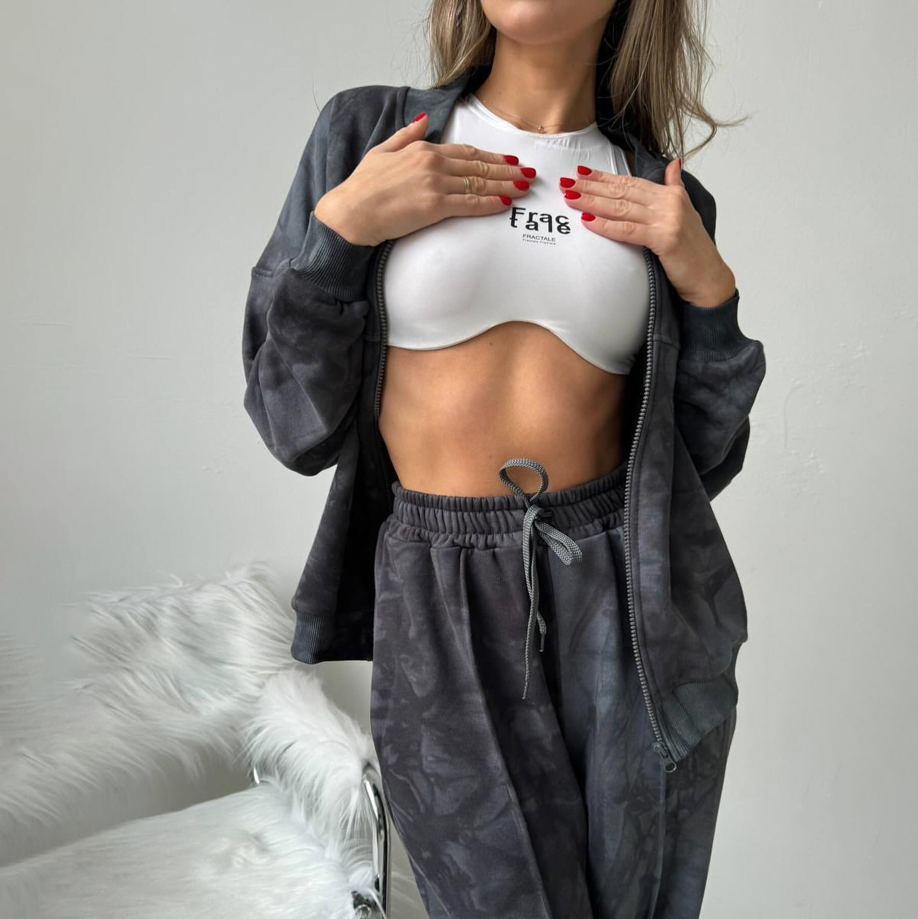 Tie-Dye Zipper Jacket + Street Style Low Waist Patchwork Pants 2-Piece Set for Women