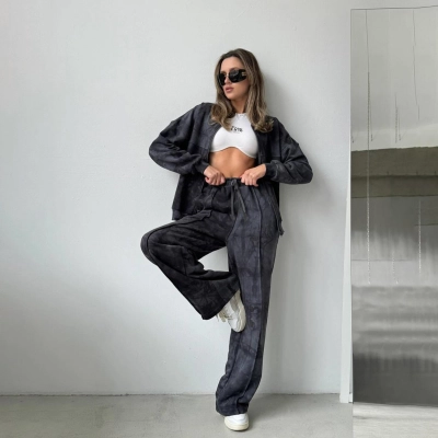 Tie-Dye Zipper Jacket + Street Style Low Waist Patchwork Pants 2-Piece Set for Women 02