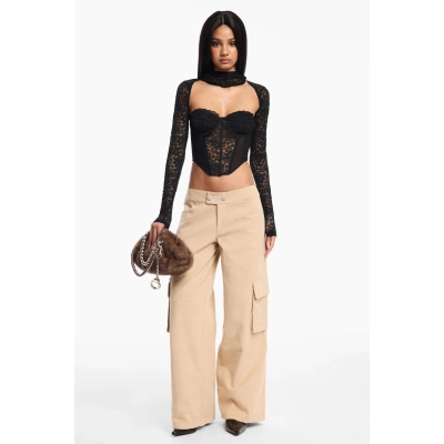 Designsoo Angel Wings Embroidery Casual Straight Leg Cargo Pants 01