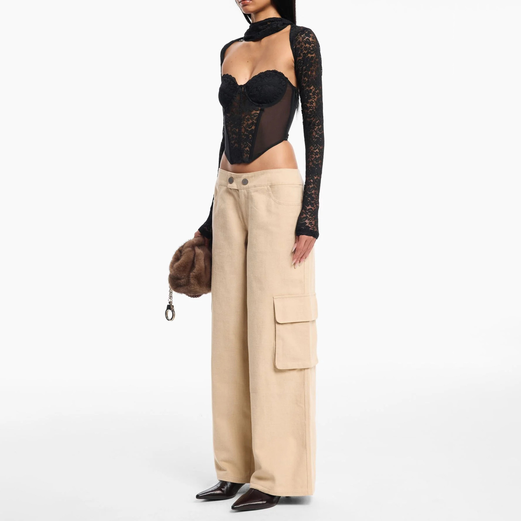 Designsoo Angel Wings Embroidery Casual Straight Leg Cargo Pants