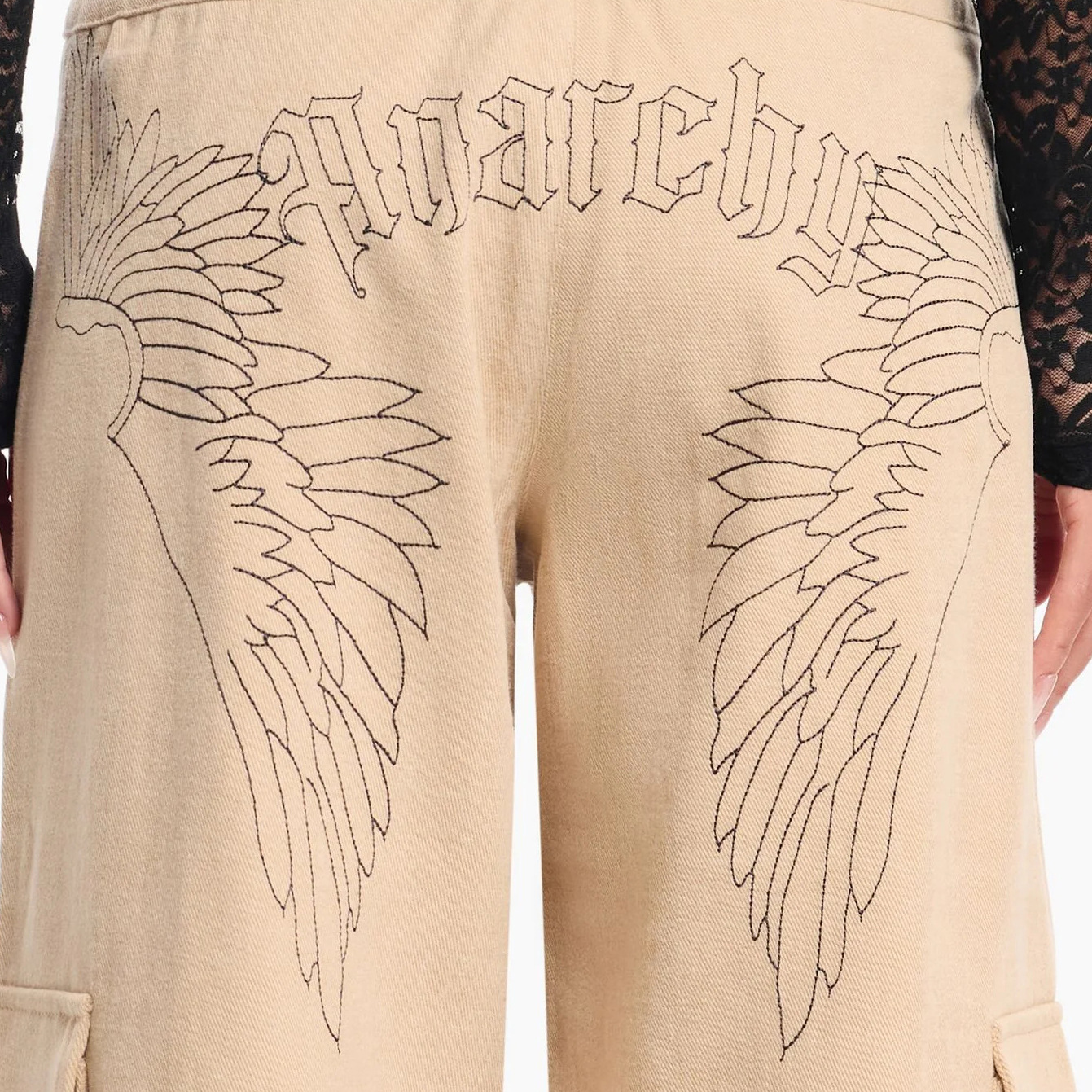 Designsoo Angel Wings Embroidery Casual Straight Leg Cargo Pants