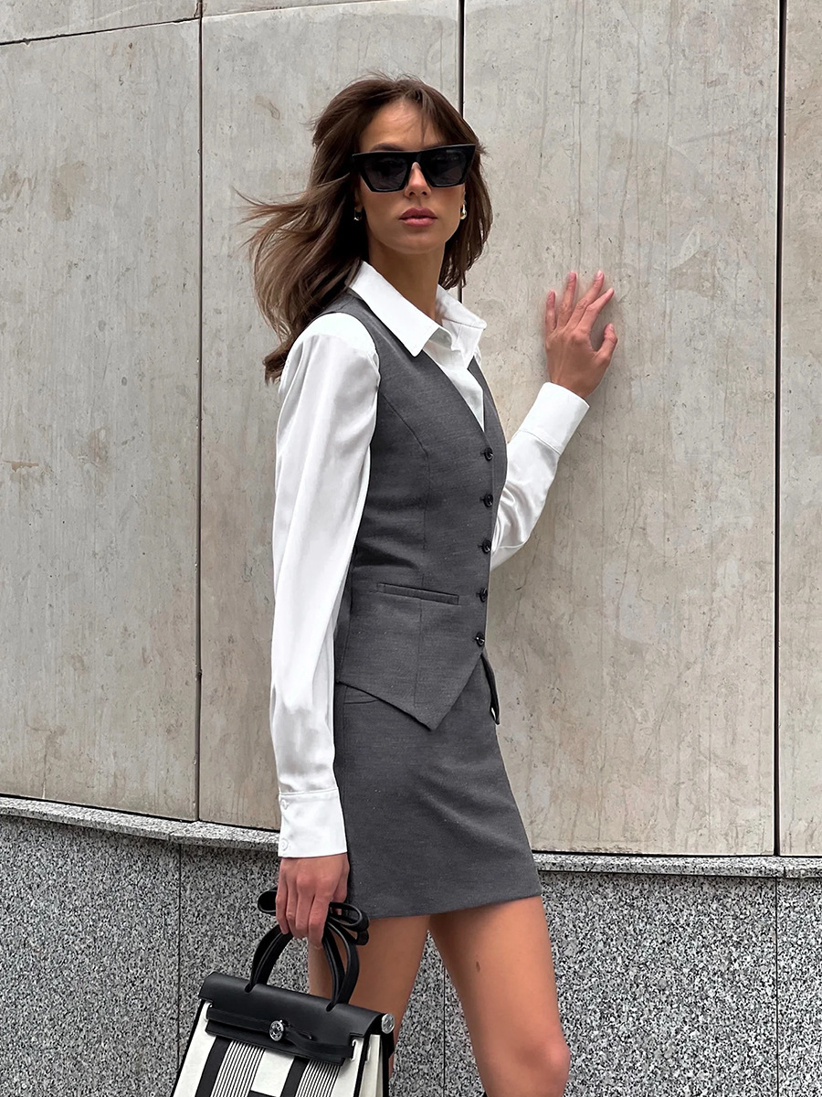 Button-Up Vest + Mini Skirt Set
