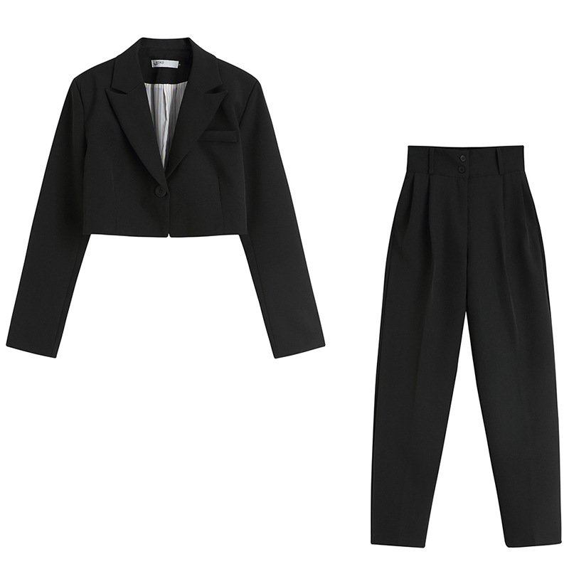 Short Blazer + Slimming High-Waist Drape Trousers Suit Set