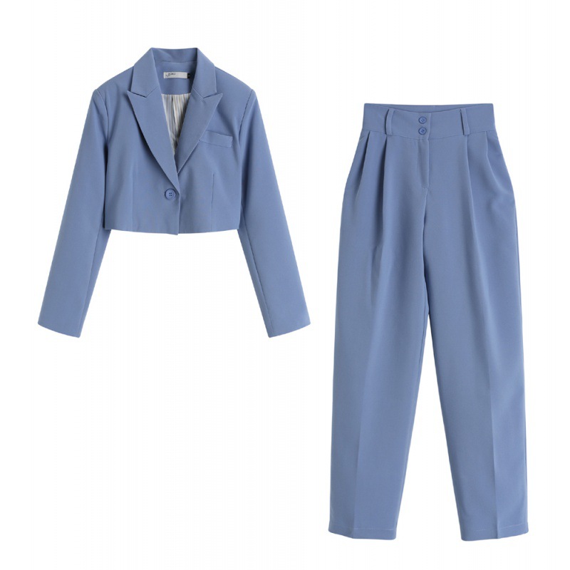 Short Blazer + Slimming High-Waist Drape Trousers Suit Set