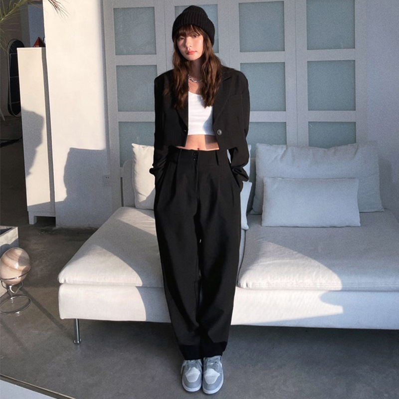 Short Blazer + Slimming High-Waist Drape Trousers Suit Set