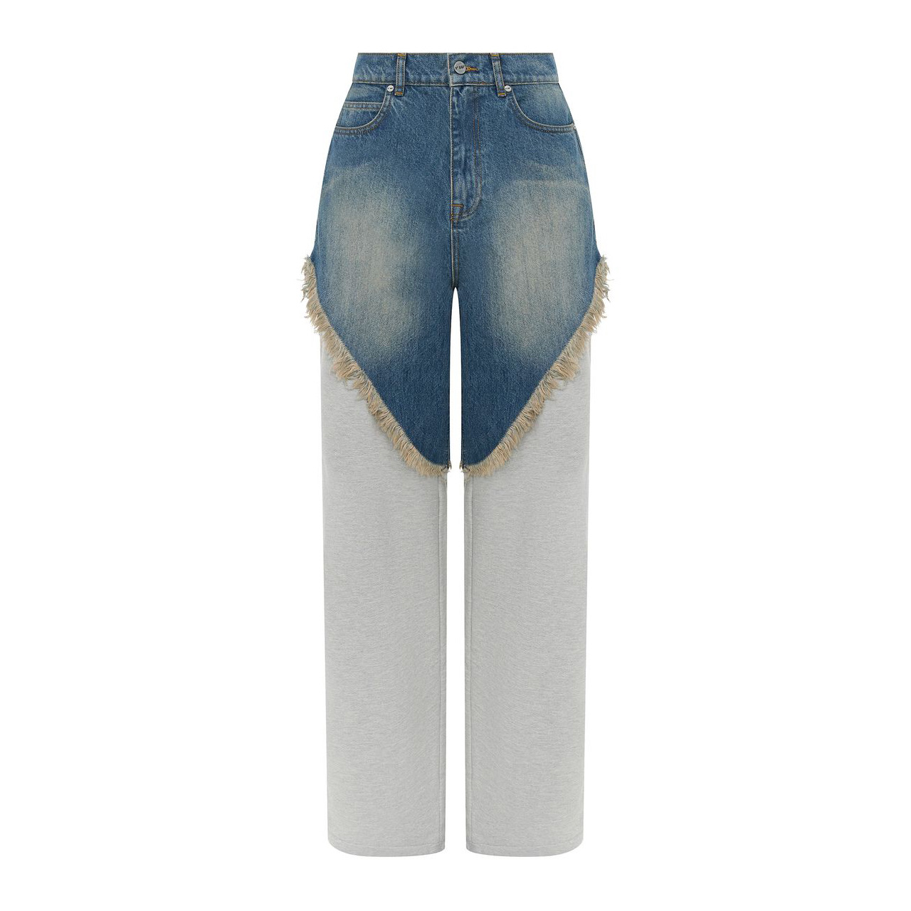 Designsoo Design-Forward Frayed Denim & Hoodie Fabric Jogger Pants