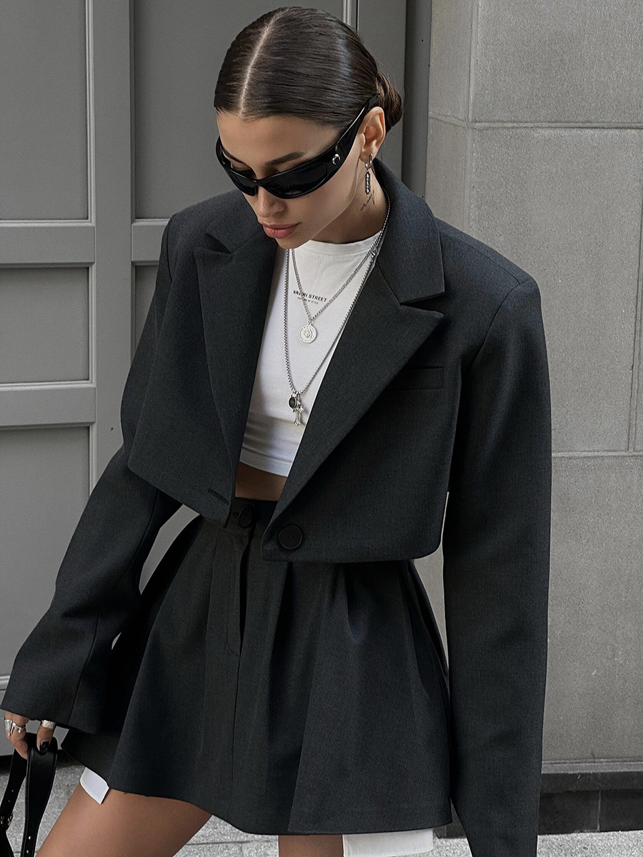 Y2K Structured Shoulder Notch Lapel Blazer + Mini Skirt Suit Set