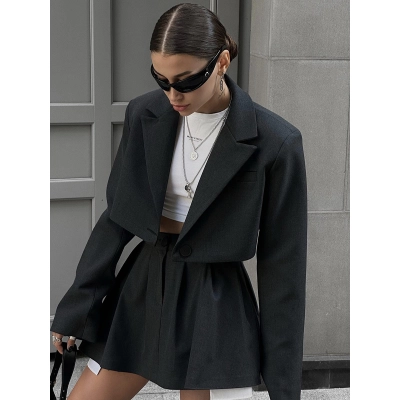 Y2K Structured Shoulder Notch Lapel Blazer + Mini Skirt Suit Set 02