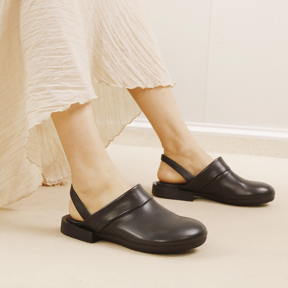 Designsoo 100% Genuine Leather Lightweight Two-Way Wear Open Back Toe-Cap Sandals