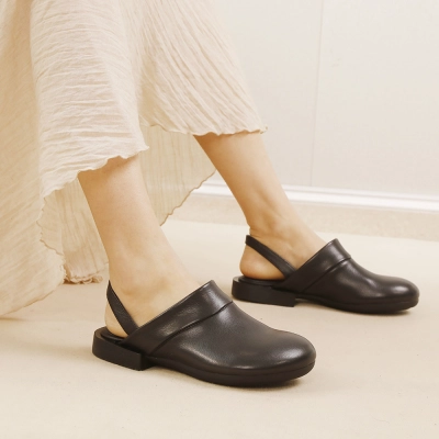 Designsoo 100% Genuine Leather Lightweight Two-Way Wear Open Back Toe-Cap Sandals 01