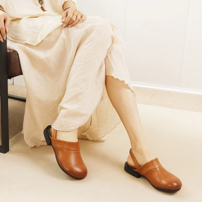 Designsoo 100% Genuine Leather Lightweight Two-Way Wear Open Back Toe-Cap Sandals 02