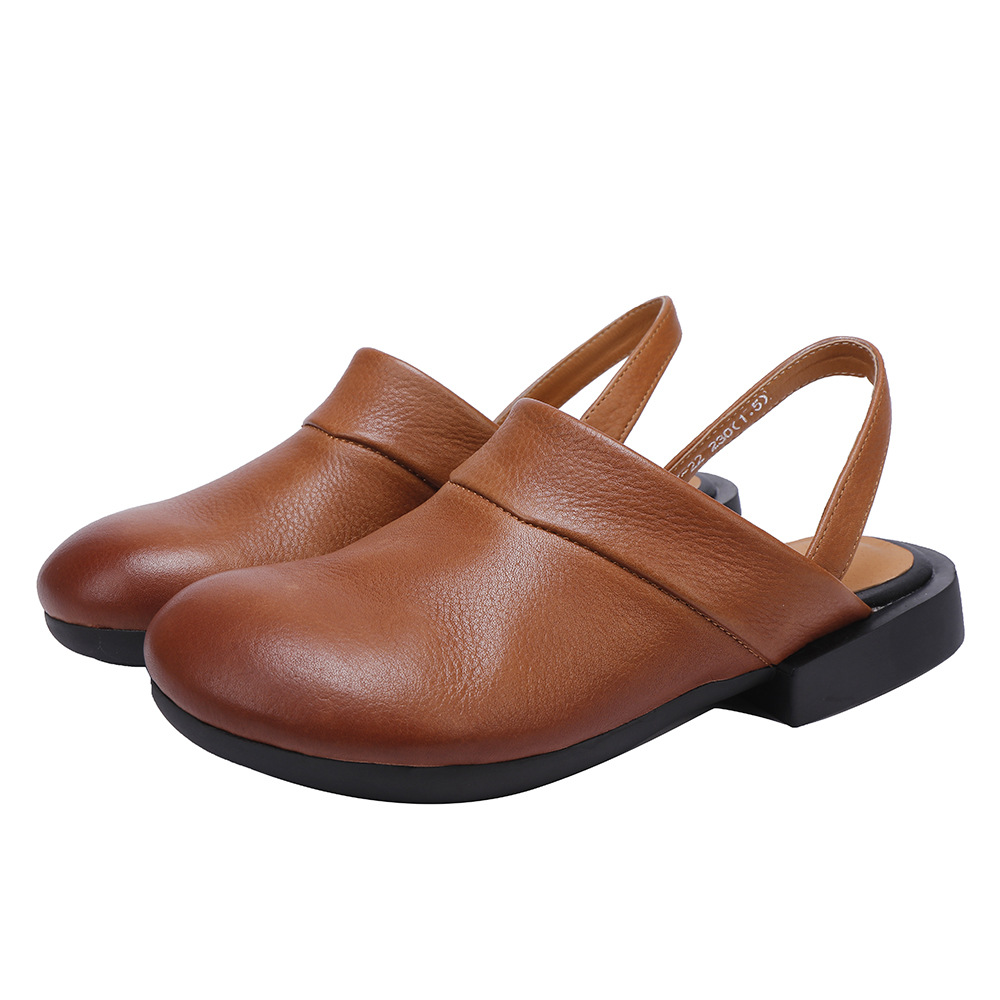 Designsoo 100% Genuine Leather Lightweight Two-Way Wear Open Back Toe-Cap Sandals