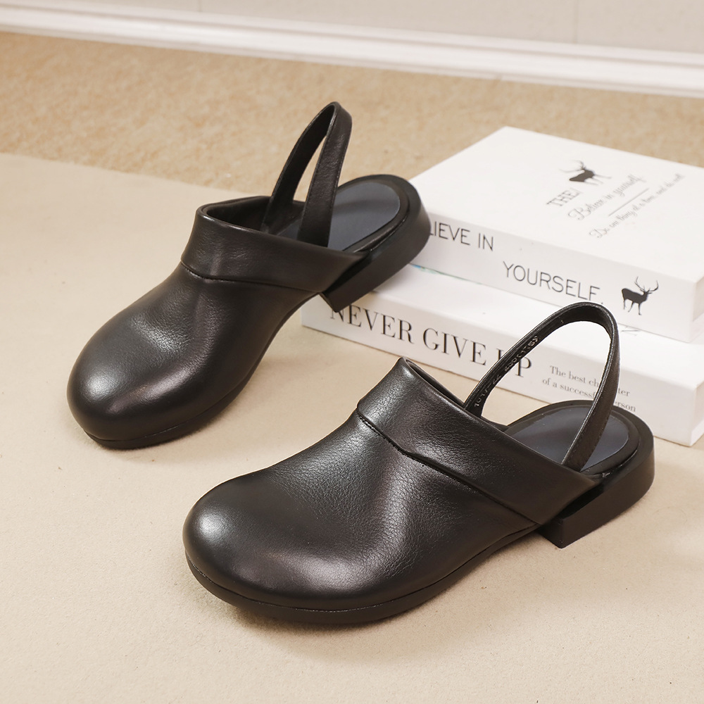 Designsoo 100% Genuine Leather Lightweight Two-Way Wear Open Back Toe-Cap Sandals