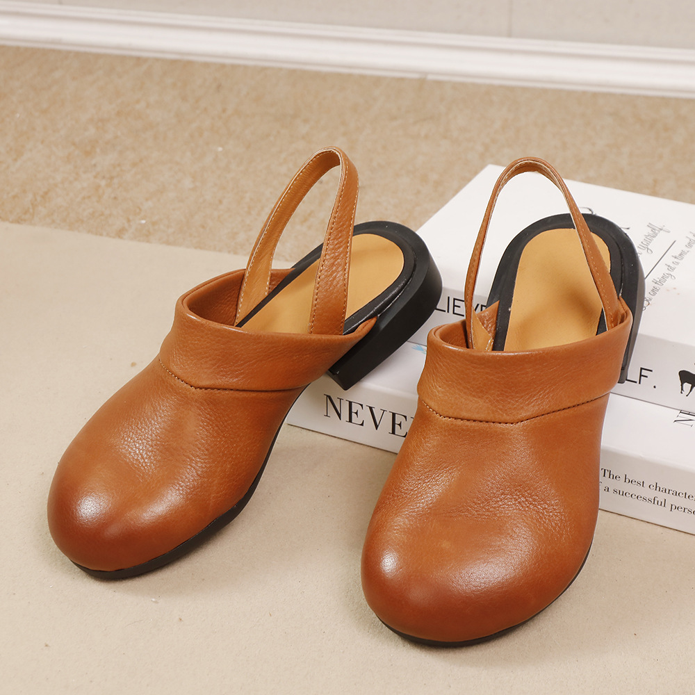 Designsoo 100% Genuine Leather Lightweight Two-Way Wear Open Back Toe-Cap Sandals