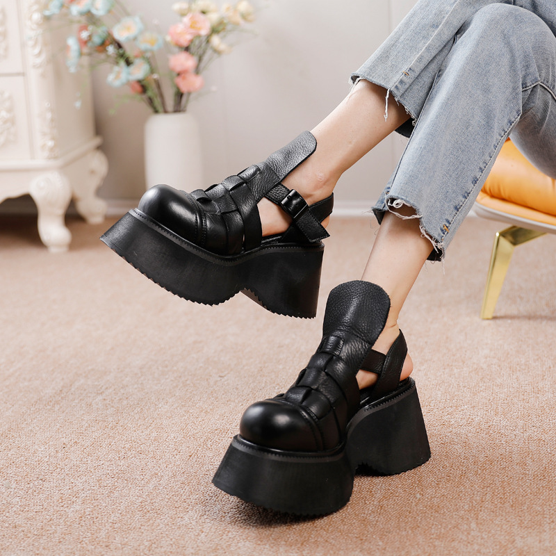 Designsoo Comfortable Wedge Genuine Leather Retro Sandals