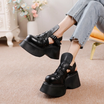 Designsoo Comfortable Wedge Genuine Leather Retro Sandals 01