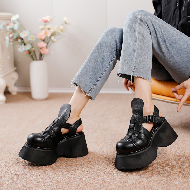 Designsoo Comfortable Wedge Genuine Leather Retro Sandals
