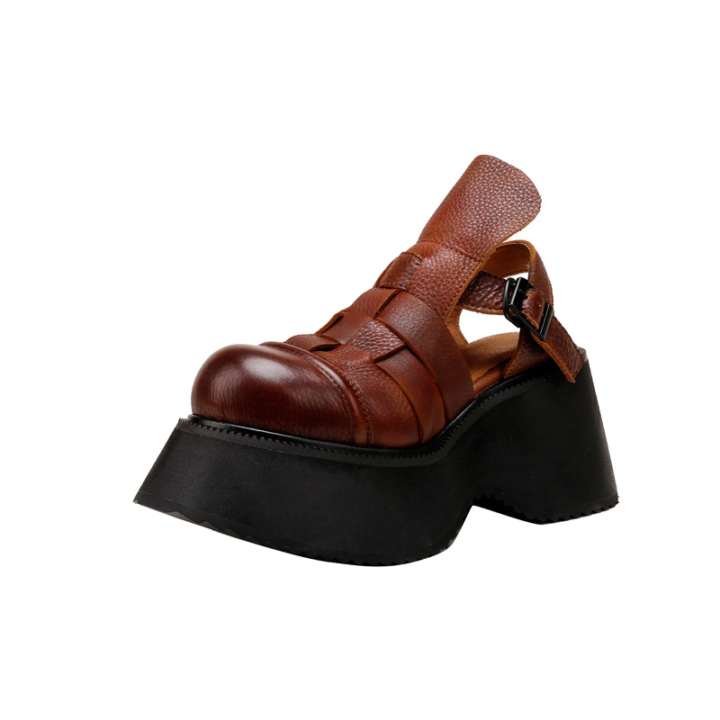 Designsoo Comfortable Wedge Genuine Leather Retro Sandals