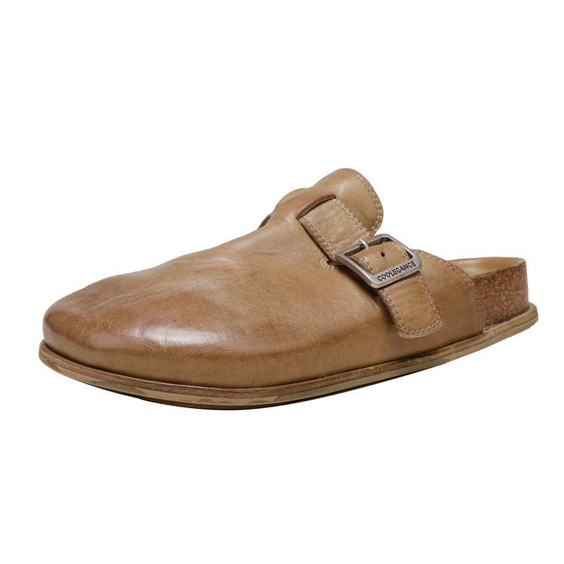 Washed Cowhide Leather Comfort Toe-Cap Flat Sole Outdoor Sandals 