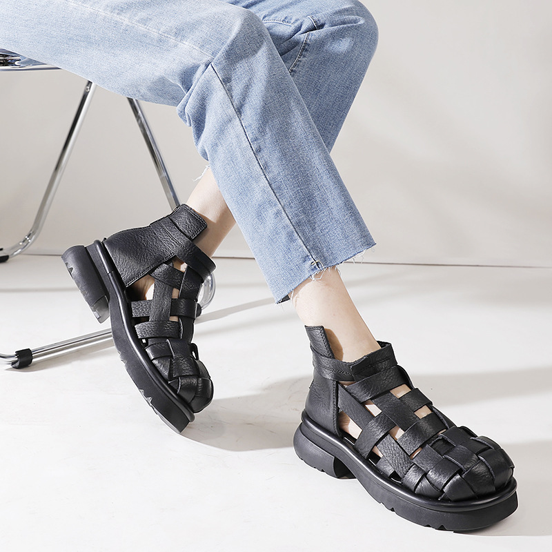 Woven Vintage Comfort Antique Finish Genuine Leather Soft Sole Shoes