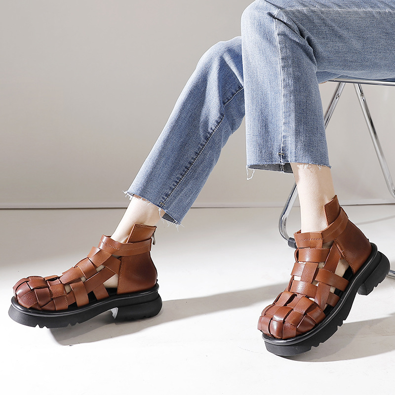 Woven Vintage Comfort Antique Finish Genuine Leather Soft Sole Shoes