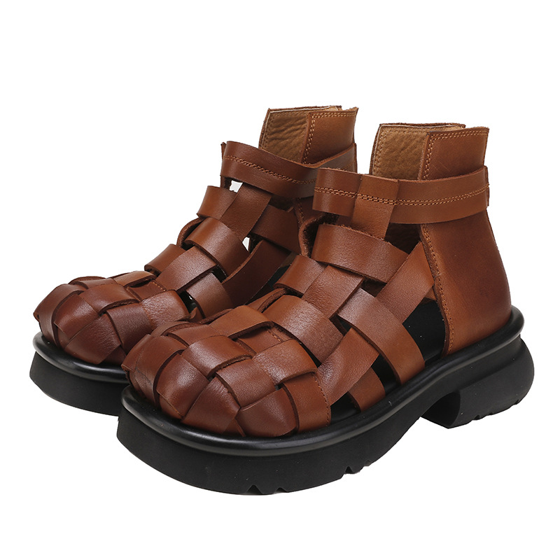 Woven Vintage Comfort Antique Finish Genuine Leather Soft Sole Shoes