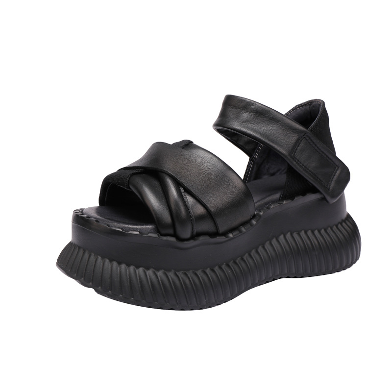 Genuine Leather Thick Sole Peep Toe Bread Shoes