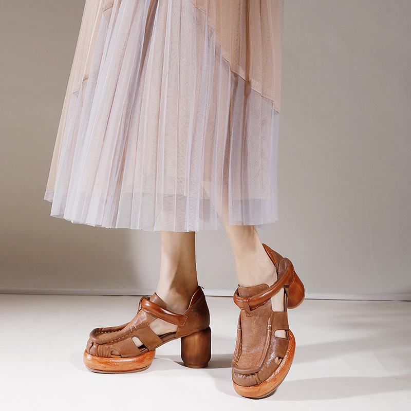 Waterproof Platform Calf Leather Comfort Handmade Sandals