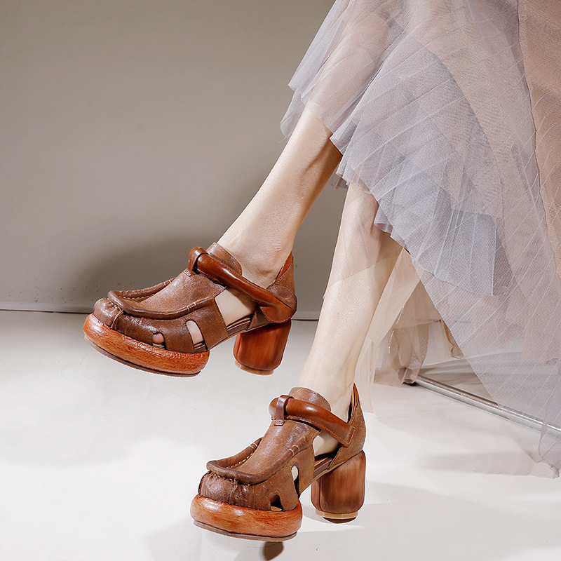 Waterproof Platform Calf Leather Comfort Handmade Sandals