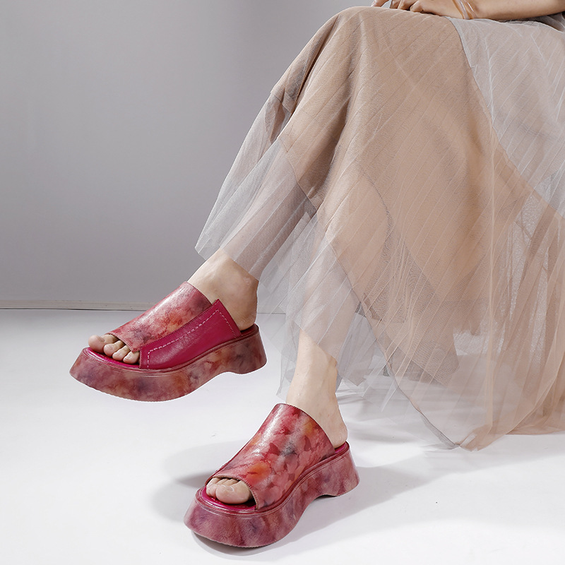 Genuine Leather Unique Vintage Thick Sole Breathable Outdoor Sandal Slippers