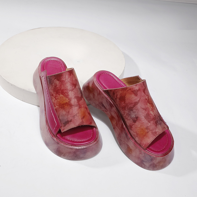 Genuine Leather Unique Vintage Thick Sole Breathable Outdoor Sandal Slippers