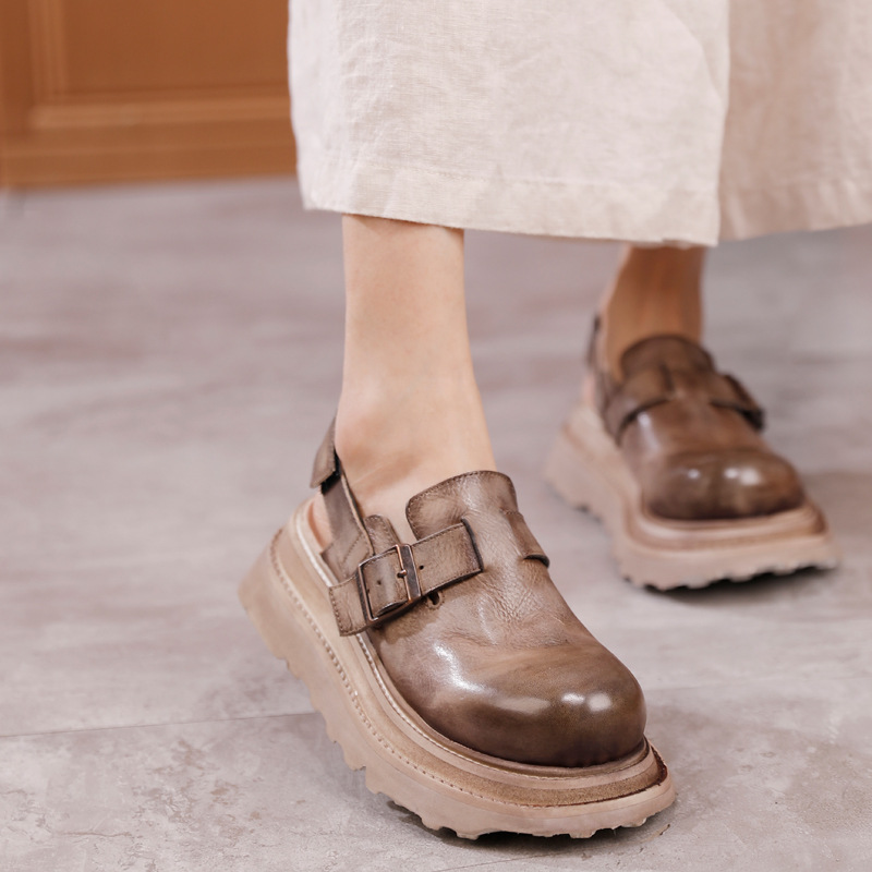 Round-Toe Comfortable Genuine Leather Flat Sandals