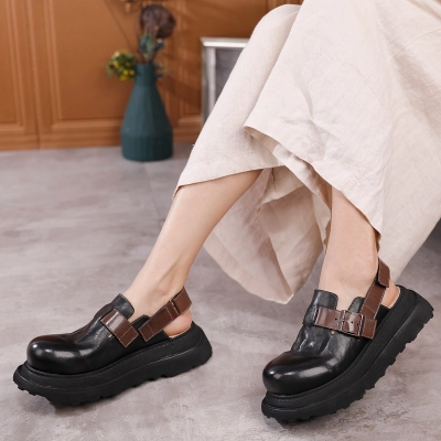 Round-Toe Comfortable Genuine Leather Flat Sandals 01