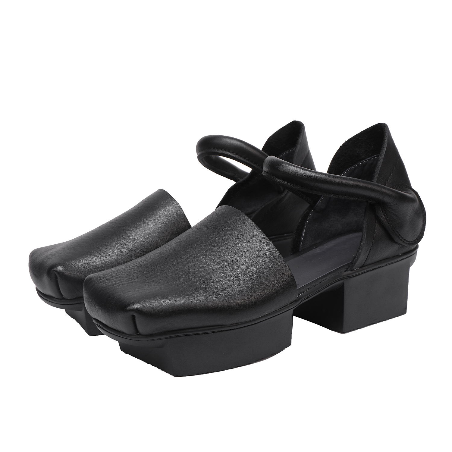 Genuine Leather Hook and Loop Retro Court Sole Hollow Sandals