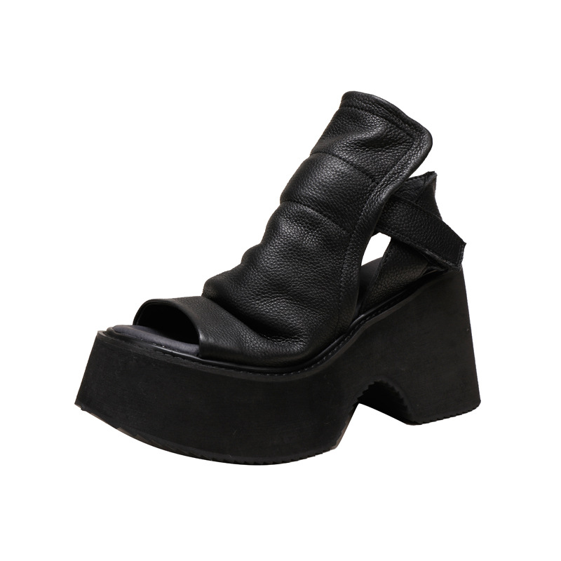 Vintage Comfort Casual Peep Toe Thick Sole Genuine Leather Sandal Boots