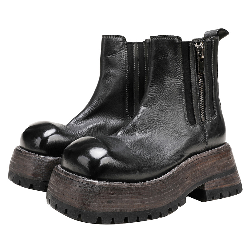 Vintage Genuine Leather Heavy Sole Mid-Calf Boots