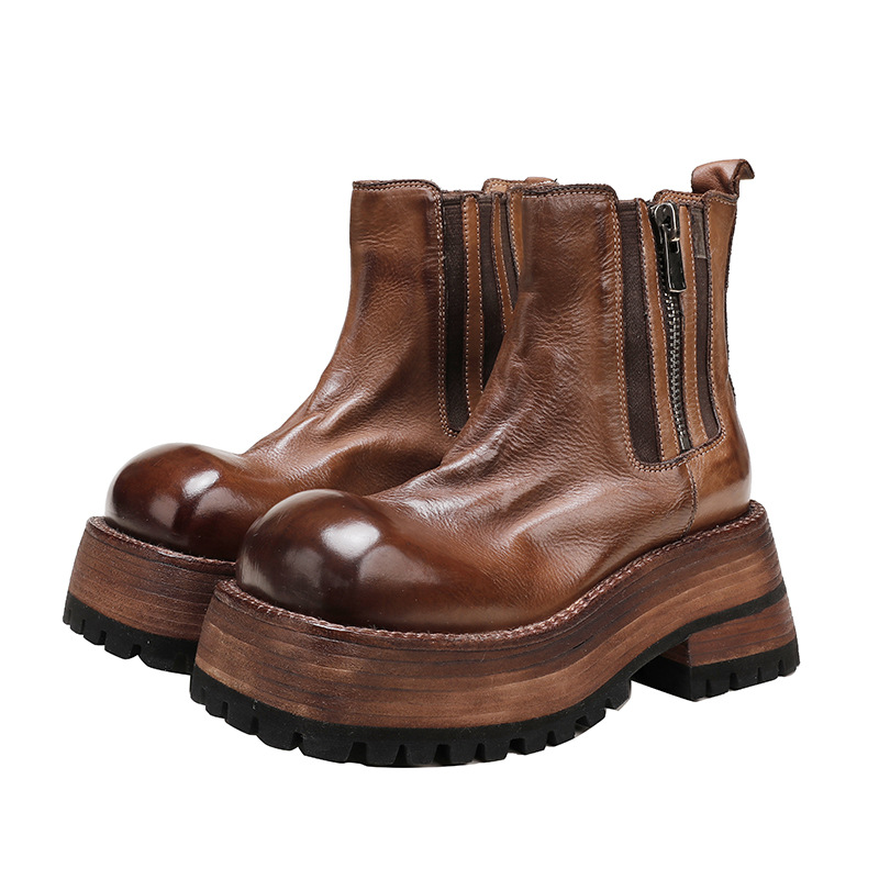 Vintage Genuine Leather Heavy Sole Mid-Calf Boots