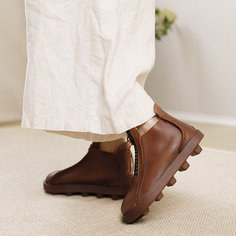 Vintage Hand-Antiqued Cowhide Ankle Boots