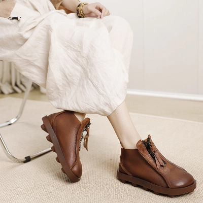 Vintage Hand-Antiqued Cowhide Ankle Boots 02