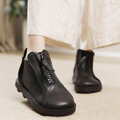 Vintage Hand-Antiqued Cowhide Ankle Boots 01