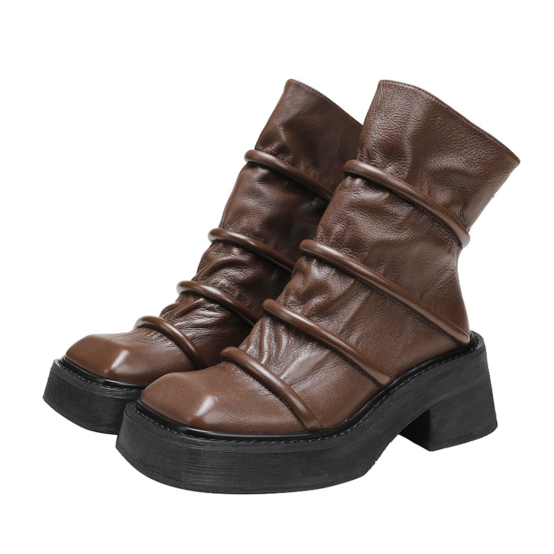 Vintage Thick Sole Wrinkled Boots for Women