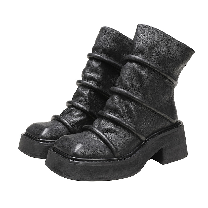 Vintage Thick Sole Wrinkled Boots for Women